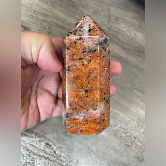 Orange Calcite with Tourmaline Crystal Tower - Picture 1 of 3